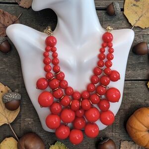 Fossil Bold Red Multi-Strand Bead Necklace